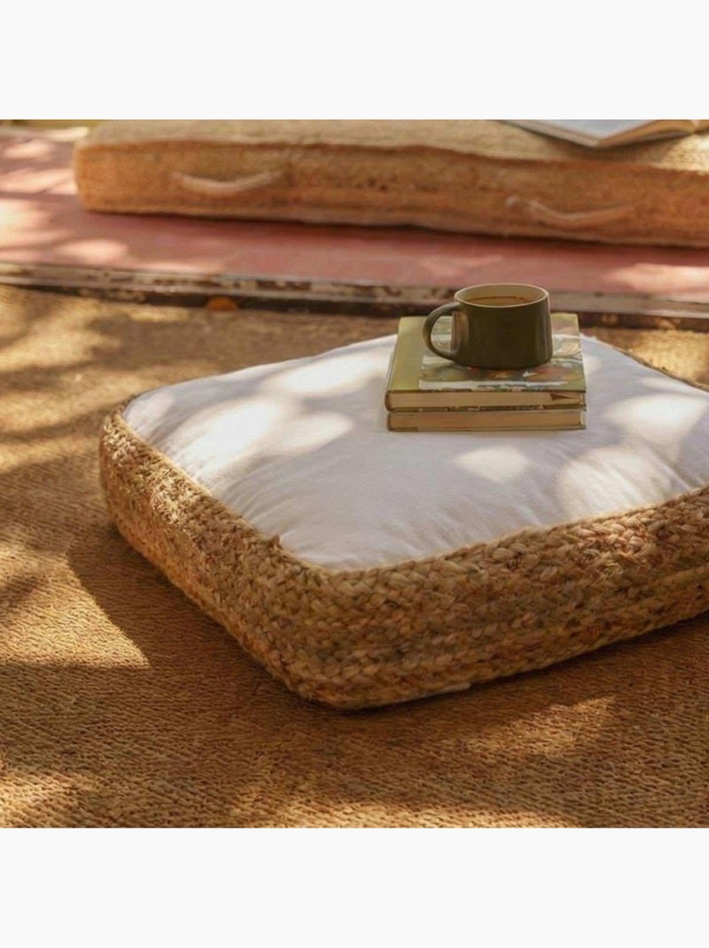 Coussin de sol en tissu et jute 40x40cm Blanc - Kiabi