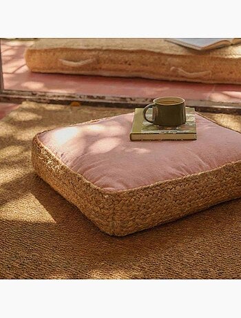 Coussin de sol en tissu et jute 40x40cm