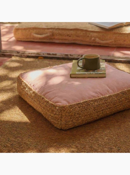 Coussin de sol en tissu et jute 40x40cm - Kiabi Coussin de sol en tissu et jute 40x40cm - Kiabi