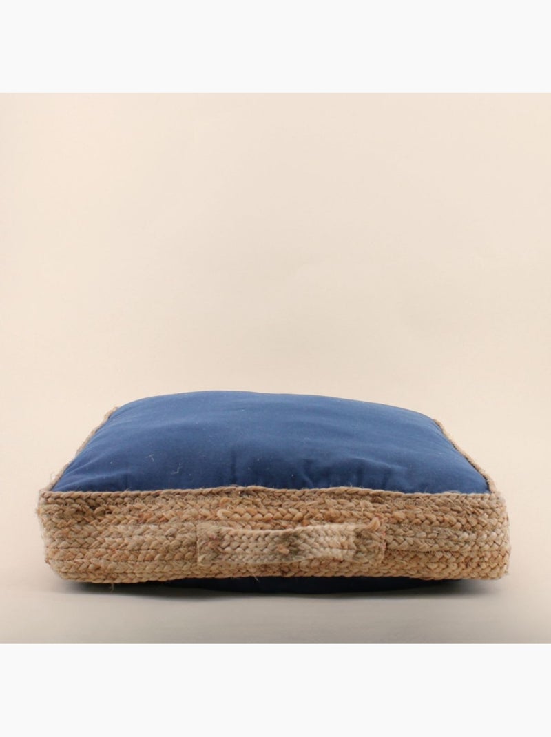 Coussin de sol en tissu et jute 50x50cm Bleu - Kiabi