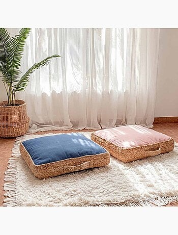 Coussin de sol en tissu et jute 50x50cm