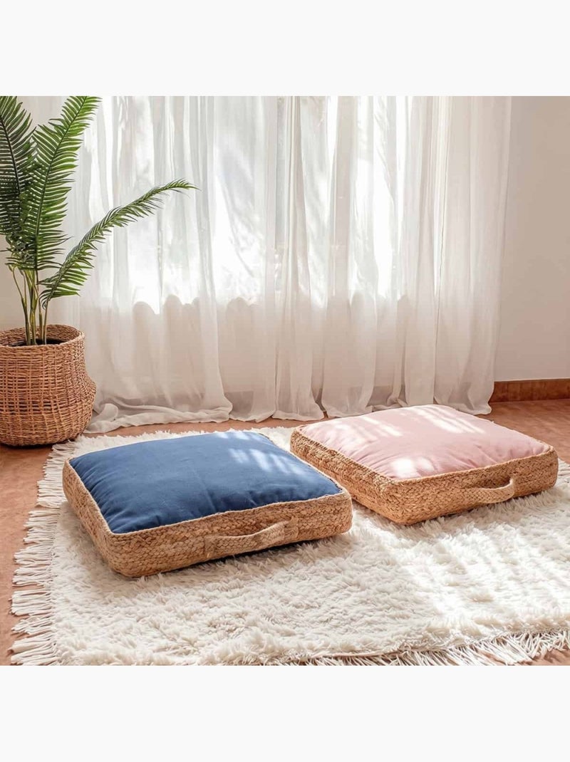 Coussin de sol en tissu et jute 50x50cm Rose - Kiabi