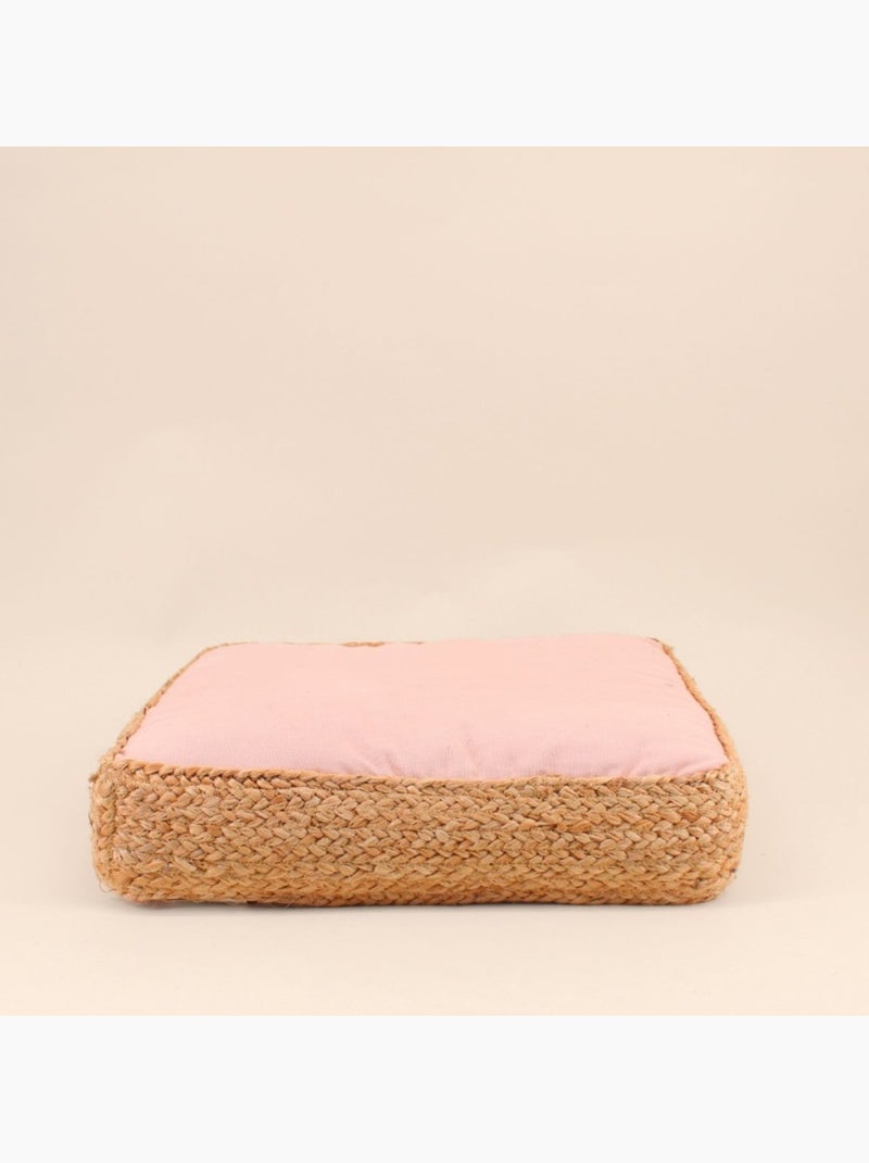 Coussin de sol en tissu et jute 50x50cm Rose - Kiabi