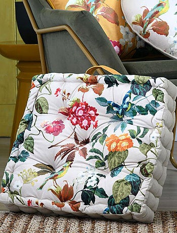 Coussin de sol fleuri blanc 40 cm