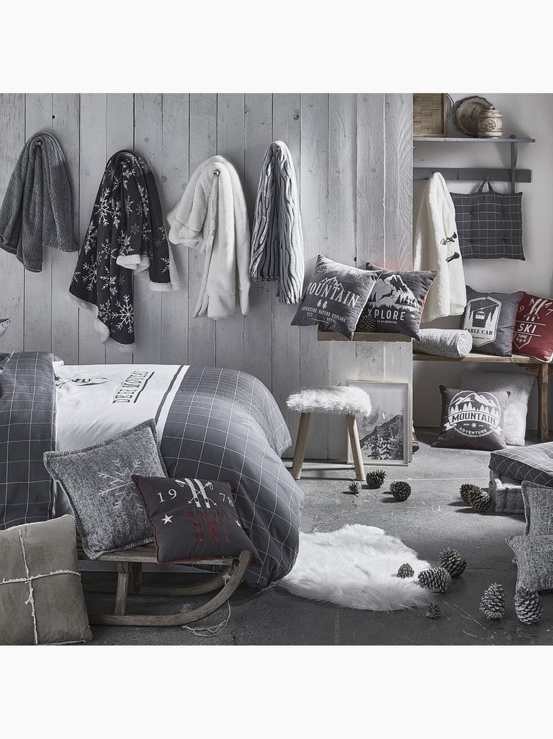 Coussin de sol imprimé a carreaux coton MOUNTAIN gris anthracite - Kiabi