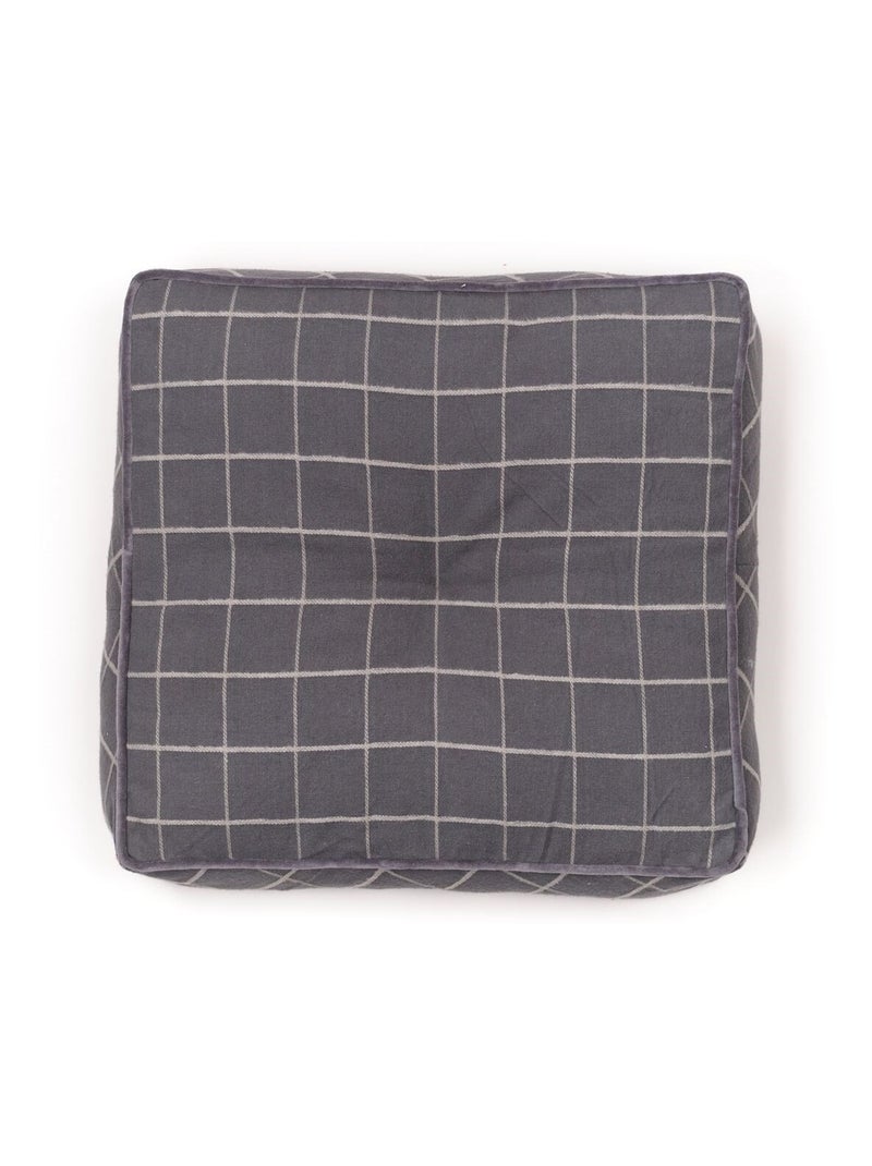 Coussin de sol imprimé a carreaux coton MOUNTAIN gris anthracite - Kiabi