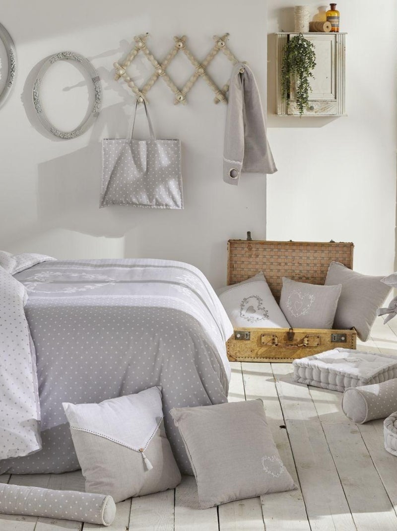 Coussin de sol imprimé a pois coton CHARME Gris clair - Kiabi