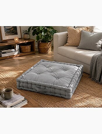 Coussin de sol matelassé en coton gris 60cm