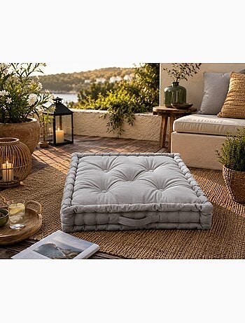 Coussin de sol matelassé en coton gris 60cm