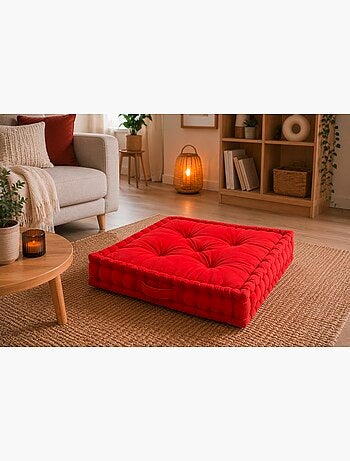 Coussin de sol matelassé en coton Rouge 60cm
