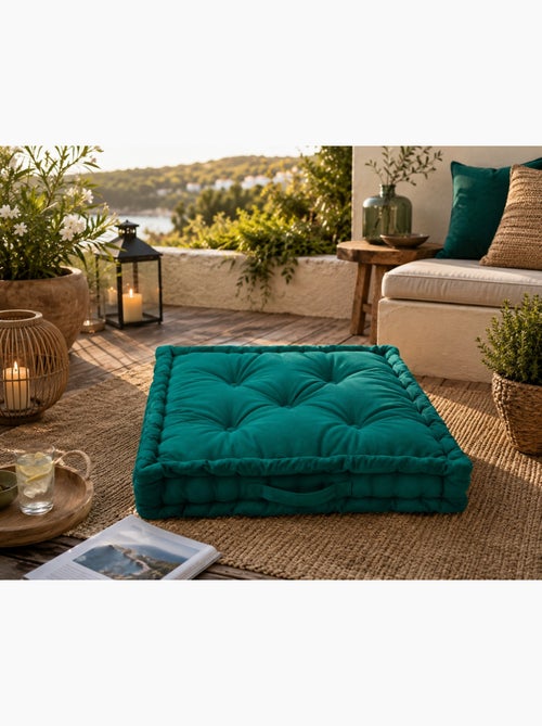 Coussin de sol matelassé en coton vert Emeraude 60cm - Kiabi Coussin de sol matelassé en coton vert Emeraude 60cm - Kiabi
