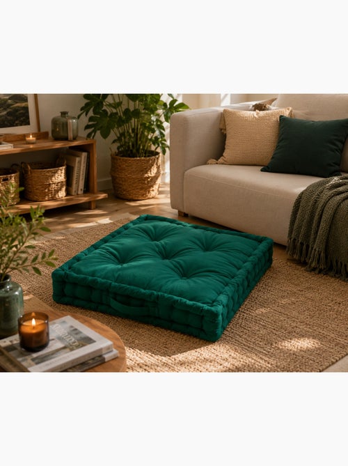 Coussin de sol matelassé en coton vert Emeraude 60cm - Kiabi Coussin de sol matelassé en coton vert Emeraude 60cm - Kiabi