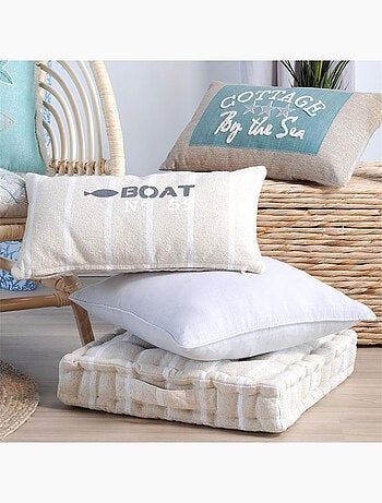 Coussin de sol St Trop beige et blanc