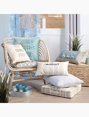 Coussin de sol St Trop beige et blanc