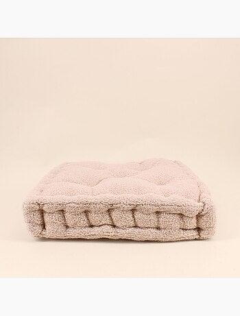 Coussin de sol tissu bouclette beige 40x40cm