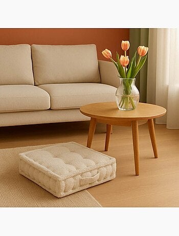 Coussin de sol tissu bouclette beige 40x40cm