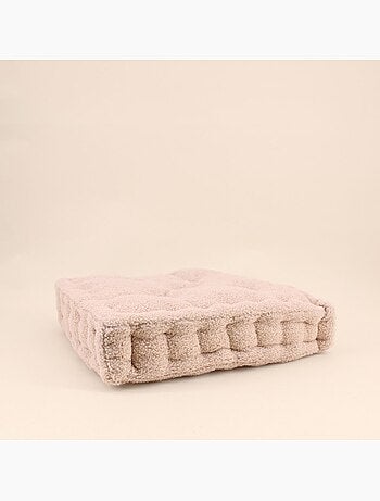 Coussin de sol tissu bouclette beige 40x40cm