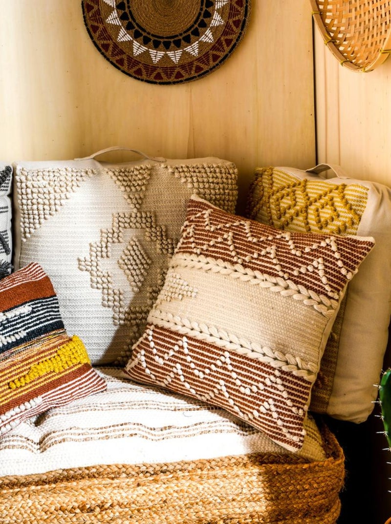 Coussin de sol tufté en 100% PET recyclé EKO 'Deko&co' Blanc Jaune - Kiabi