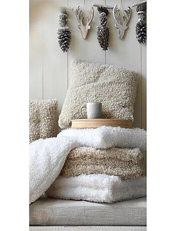 Coussin de sol uni écru bouclette 45x45cm