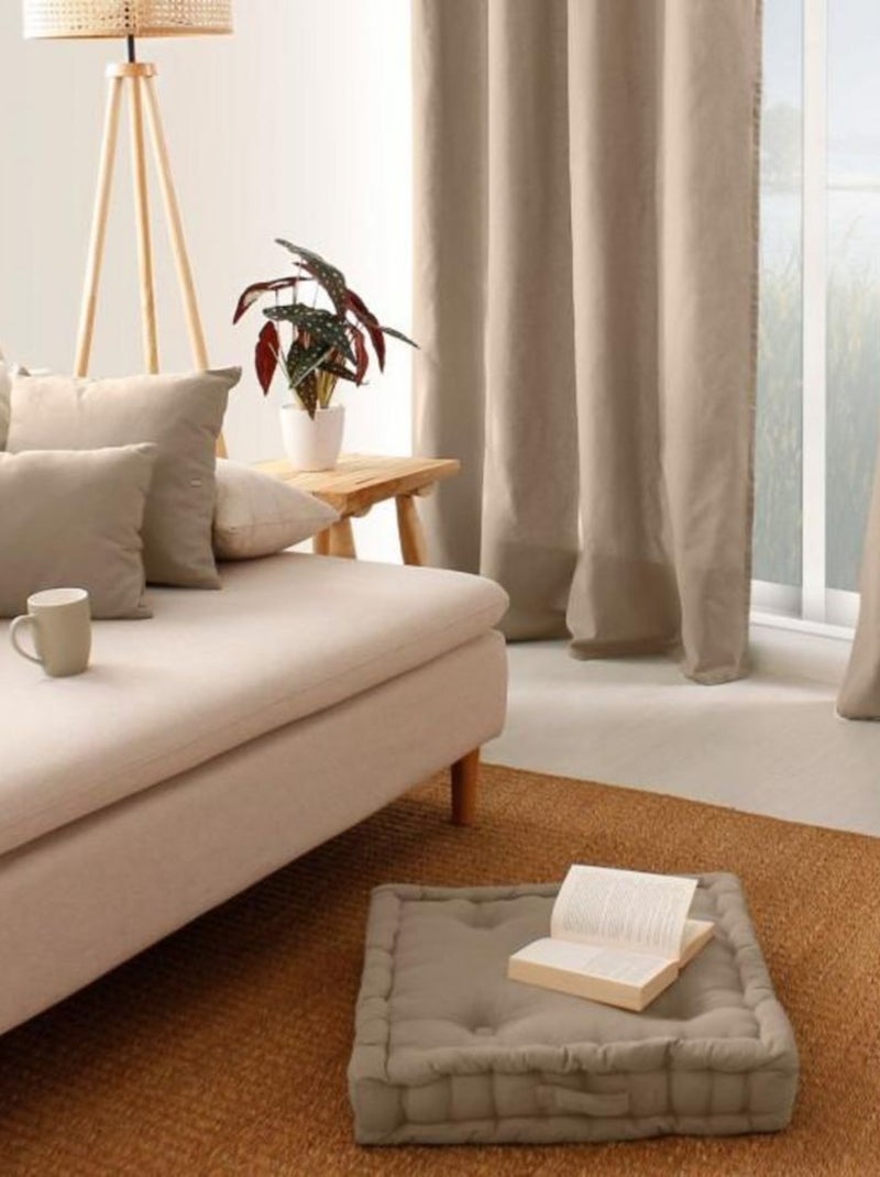 Coussin de sol uni en coton Panama Beige - Kiabi
