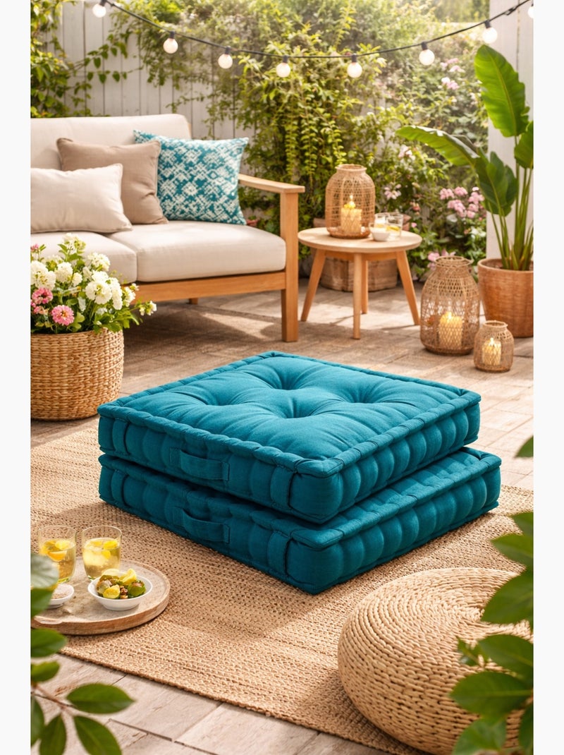 Coussin de sol uni en coton Panama Bleu canard - Kiabi