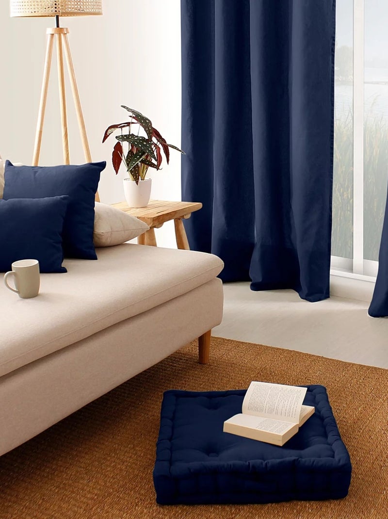 Coussin de sol uni en coton Panama Bleu marine - Kiabi