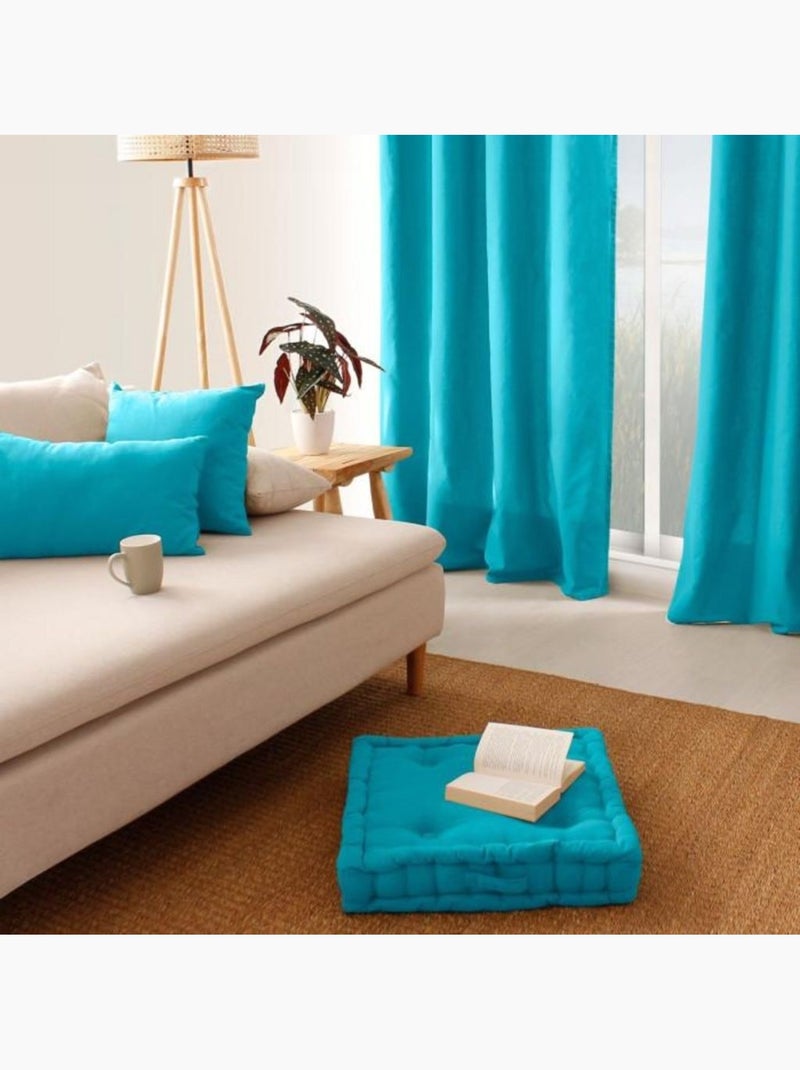 Coussin de sol uni en coton panama Bleu turquoise - Kiabi