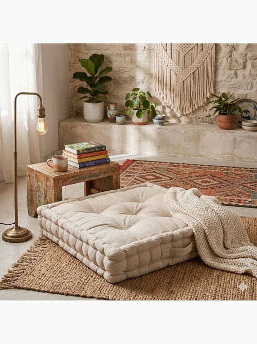 Coussin de sol uni en coton Panama - Kiabi