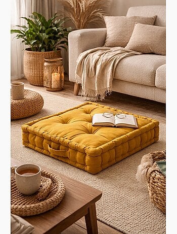 Coussin de sol uni en coton Panama