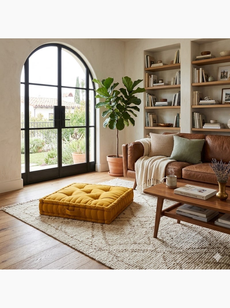 Coussin de sol uni en coton Panama Jaune moutarde - Kiabi