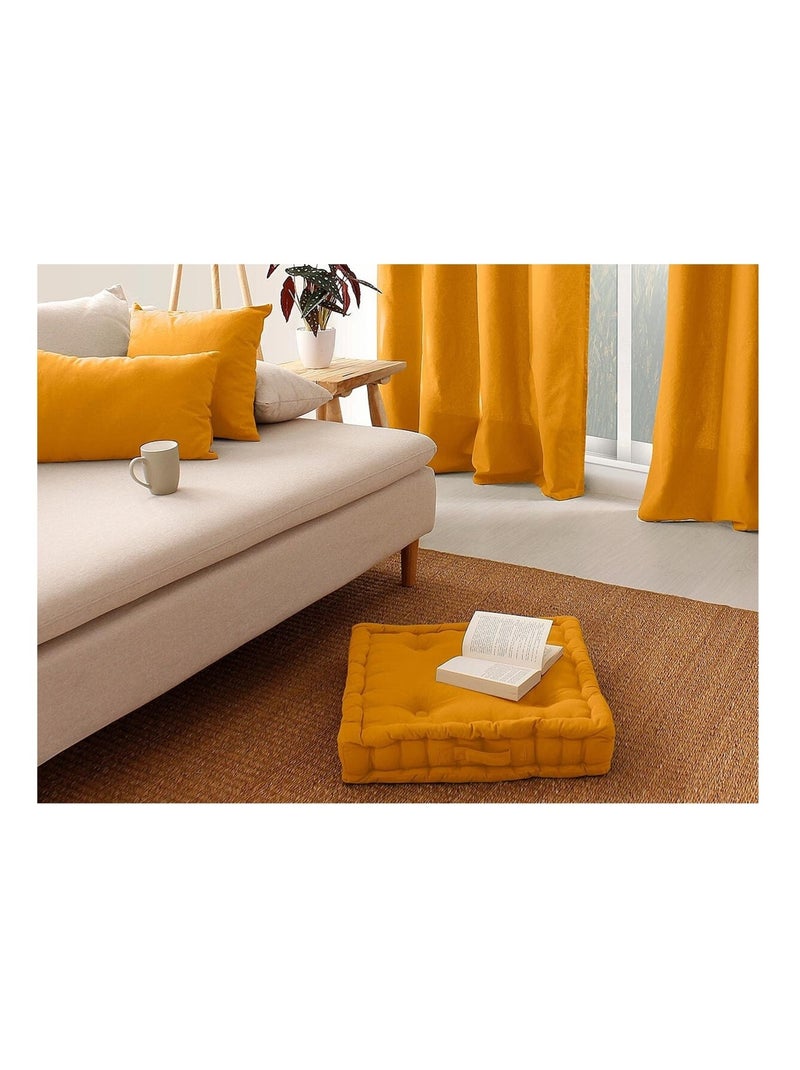 Coussin de sol uni en coton Panama Jaune moutarde - Kiabi