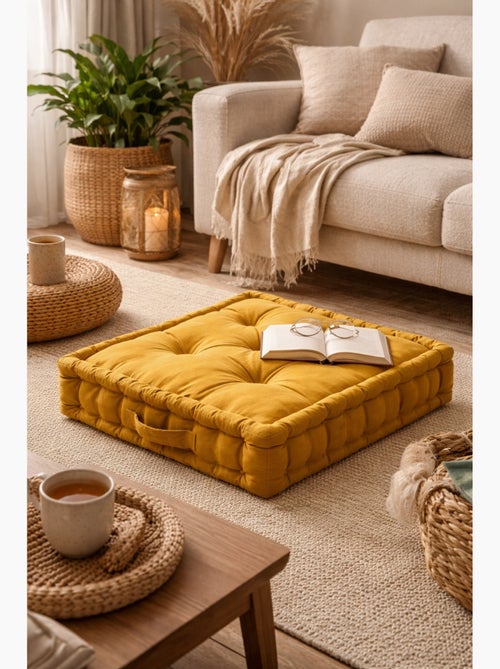 Coussin de sol uni en coton Panama - Kiabi