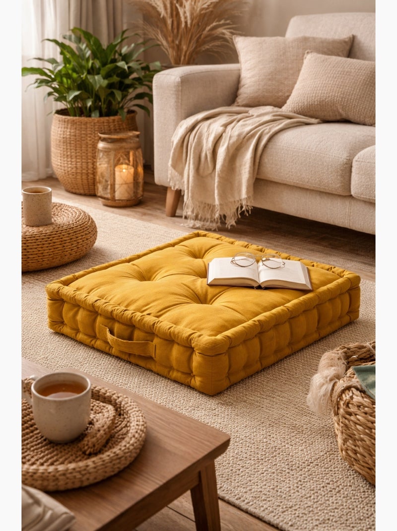 Coussin de sol uni en coton Panama Jaune moutarde - Kiabi