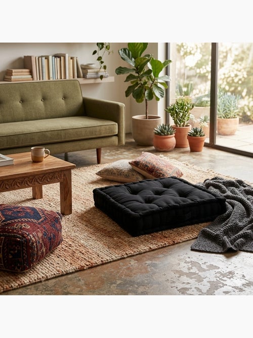 Coussin de sol uni en coton Panama - Kiabi