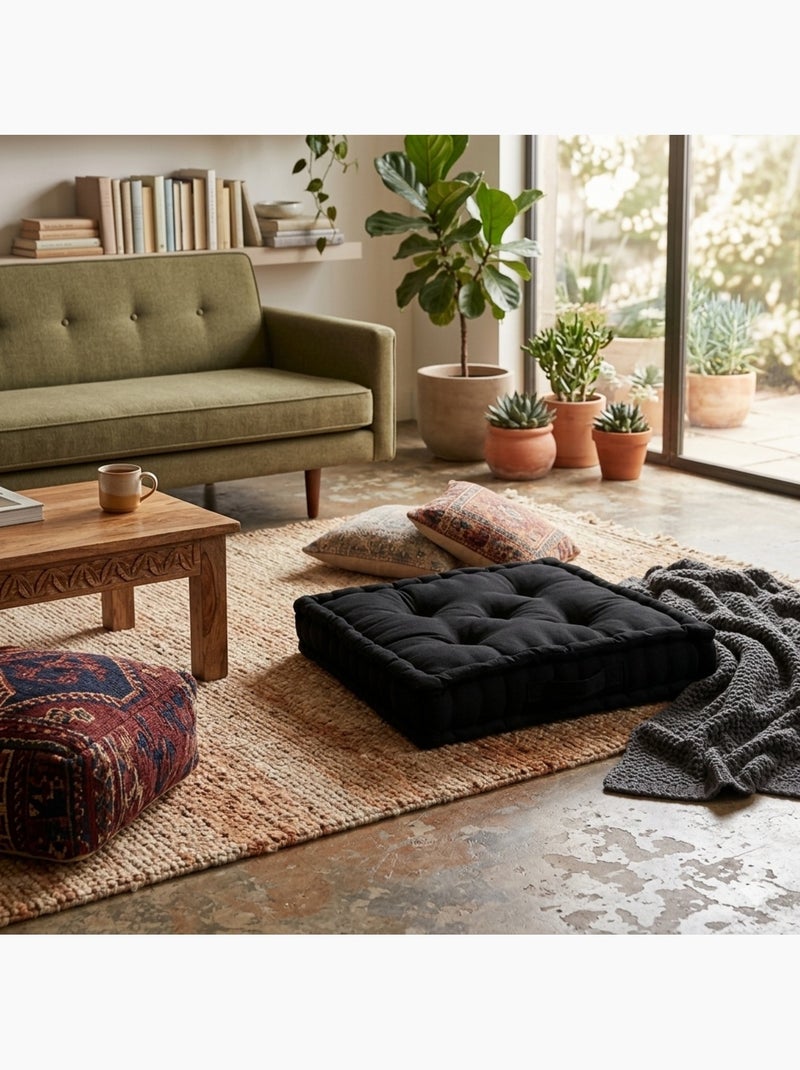Coussin de sol uni en coton Panama Noir - Kiabi