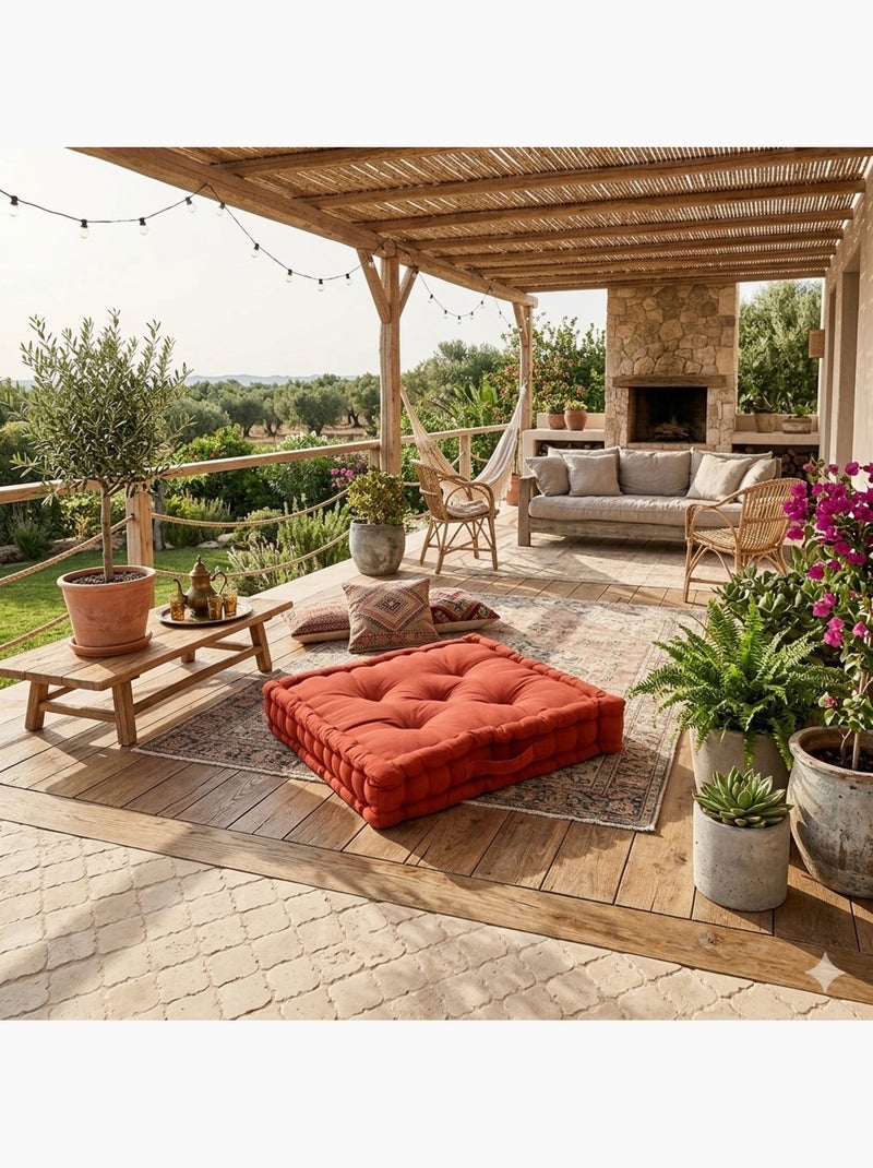Coussin de sol uni en coton Panama Terracotta - Kiabi