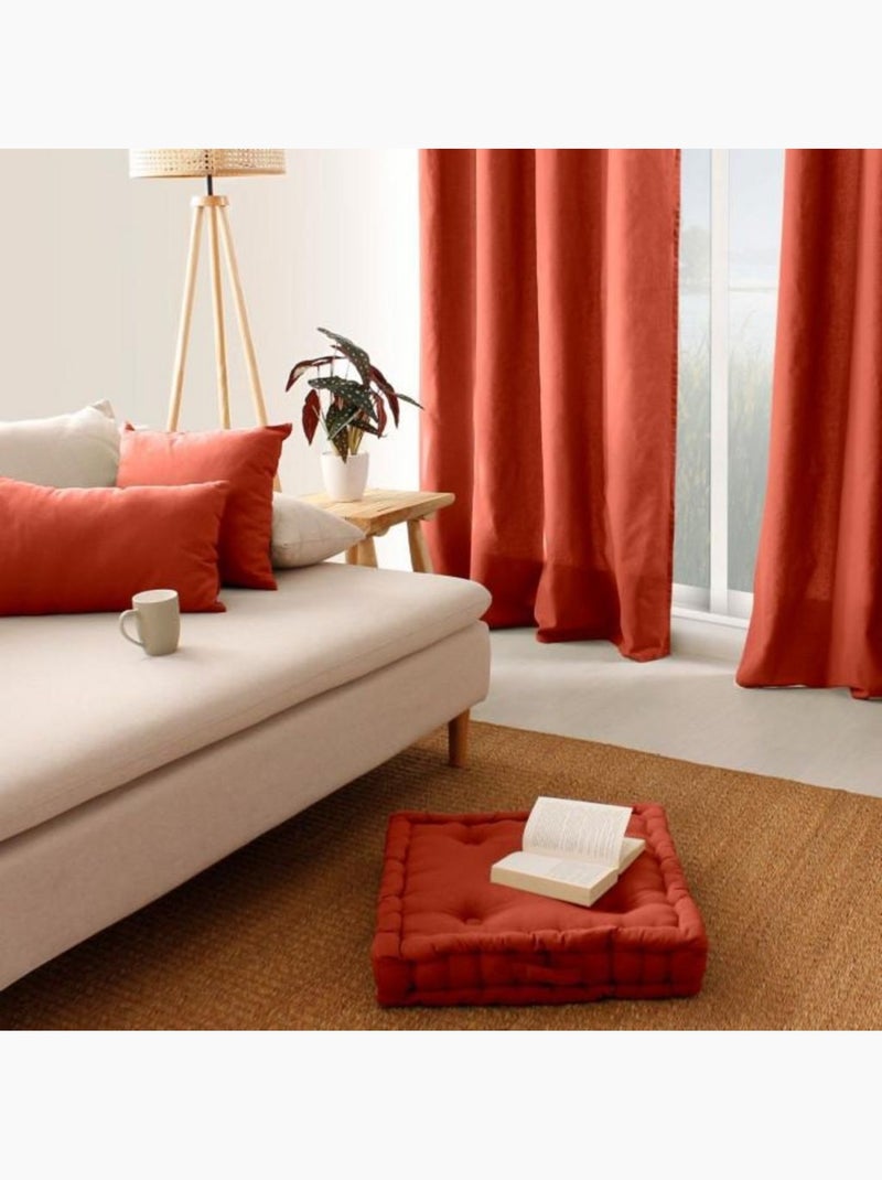 Coussin de sol uni en coton Panama Terracotta - Kiabi