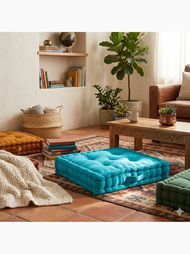 Coussin de sol uni en coton Panama Turquoise - Kiabi