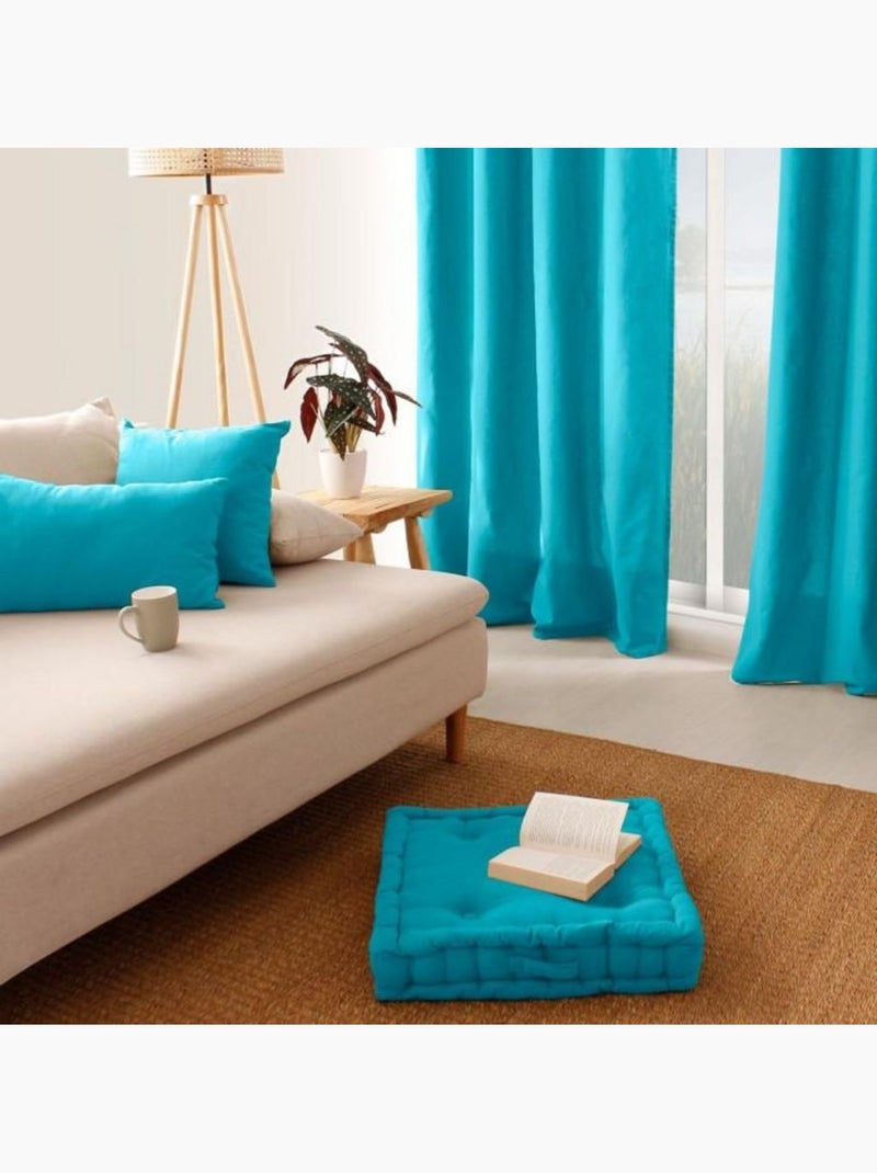 Coussin de sol uni en coton Panama Turquoise - Kiabi