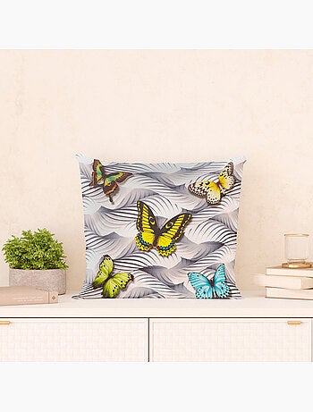 Coussin déco - papillons multicolores - 45x45 cm