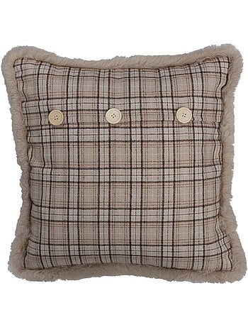 Coussin déco à carreaux avec franges - AFIBEL