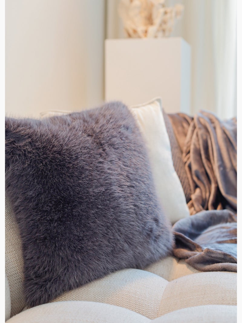 Coussin déco fausse fourrure longs poils - AFIBEL Gris - Kiabi