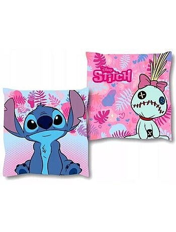 Coussin décoratif - 38x38 cm, rose en velours réversible - scrump lilo et stitch disney