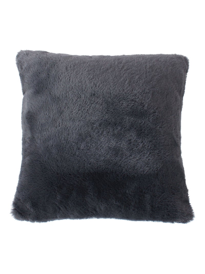 Coussin décoratif  - Effet fourrure toucher ultra doux gris anthracite - Kiabi
