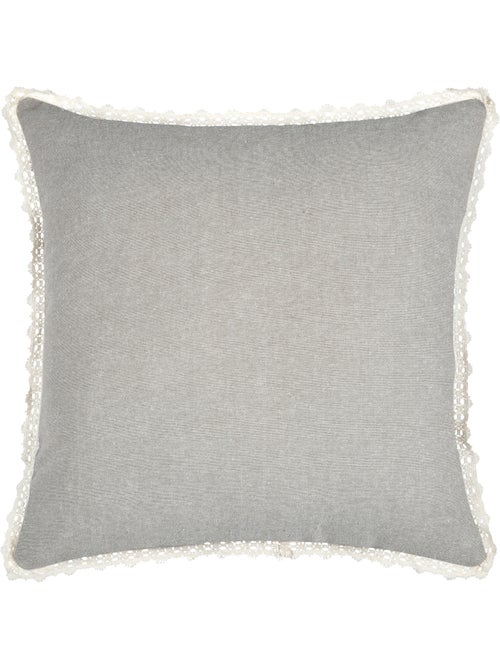 Coussin décoratif 100% coton finition dentelle - Kiabi