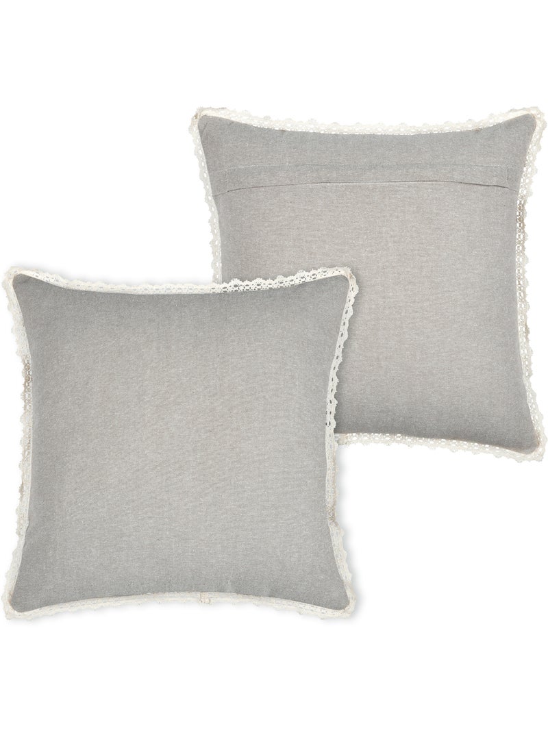 Coussin décoratif 100% coton finition dentelle Beige clair - Kiabi