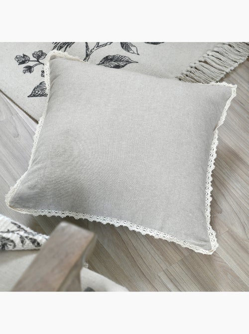 Coussin décoratif 100% coton finition dentelle - Kiabi