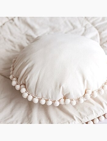 Coussin décoratif avec bordure à pompons