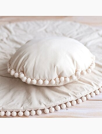 Coussin décoratif avec bordure à pompons