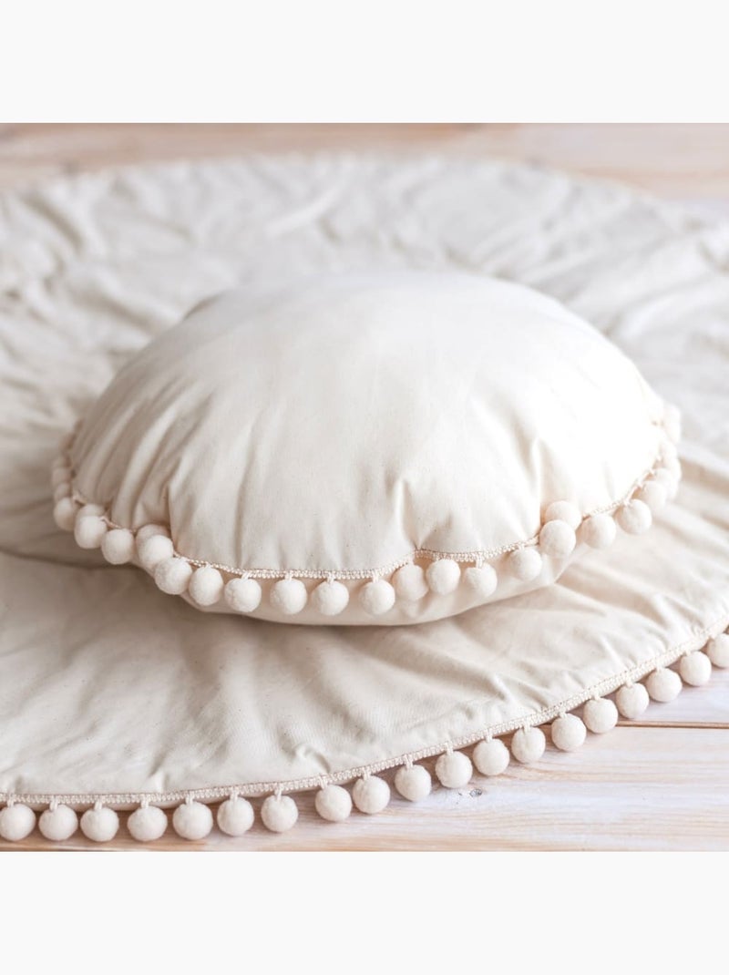 Coussin décoratif avec bordure à pompons Ecru - Kiabi